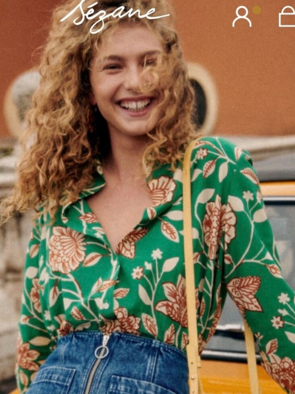 Sézane Pierro Shirt Gemini Print Size 42 / US 10 Green floral silk blend